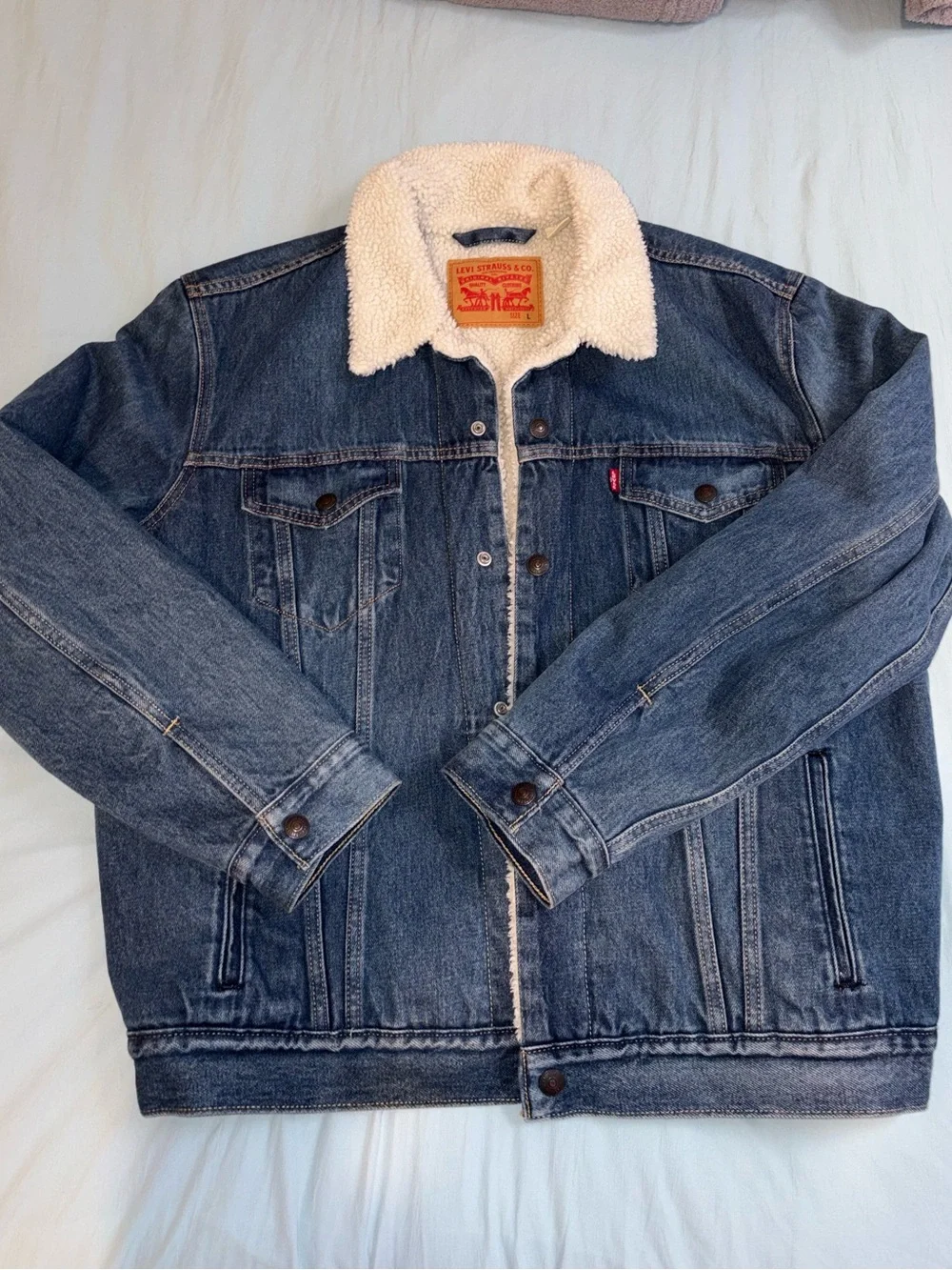 Levi's Blue Denim Sherpa Jacket with Cream Collar